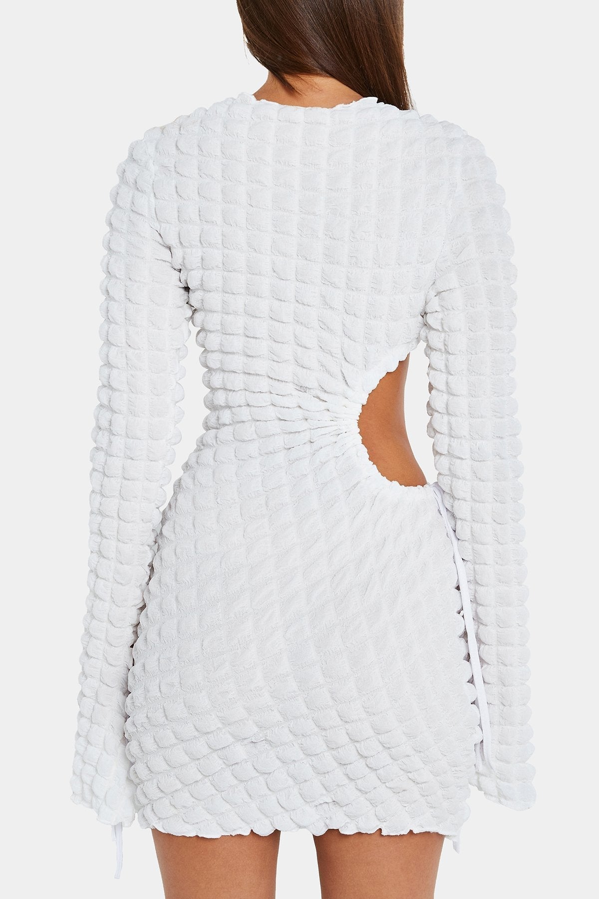 Bubble Textured Cut Out Flared Sleeve Mini Dress