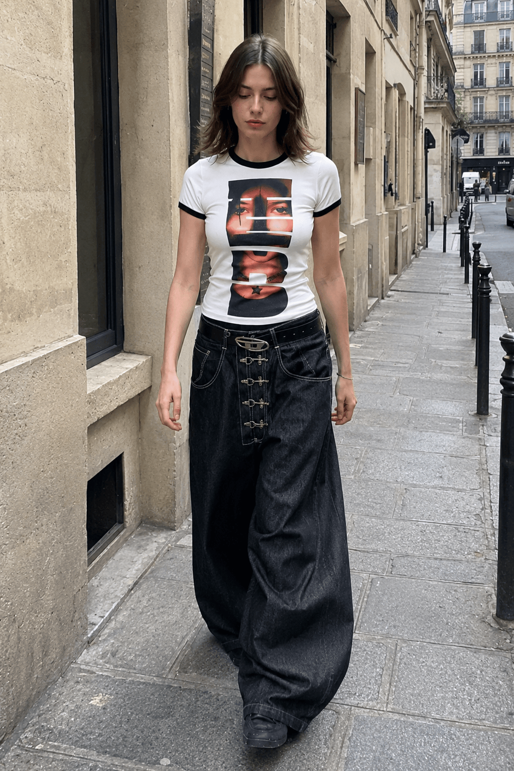 Washed Button Fly Wide Leg Jeans