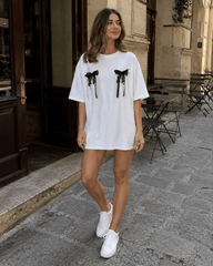 Minimalist Casual 3D Bow Lace Short Sleeve T-shirt