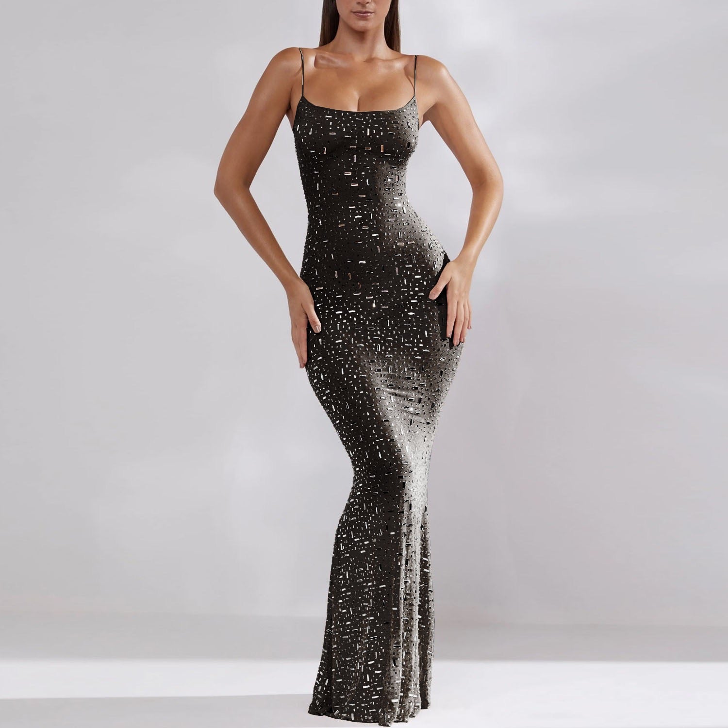 Sheer Embellished Scoop Neck Evening Gown