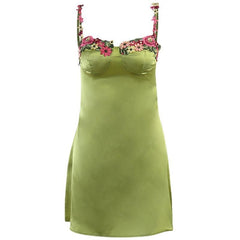 Plunging Neck Floral Embroidery Cinched Waist Mini Dress