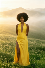 V Neck Halter Backless High Slit Maxi Dress