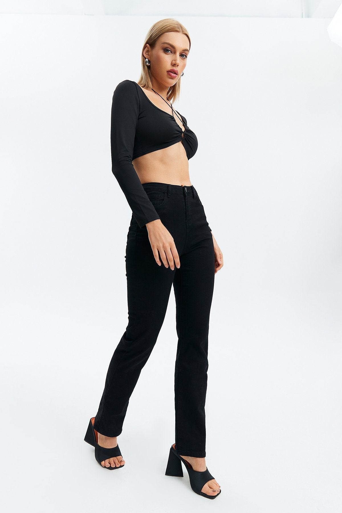 Tie Back Cut Out Long Sleeve T-shirt