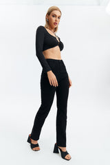 Tie Back Cut Out Long Sleeve T-shirt