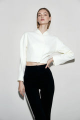 Chic White Boucle Cropped V Neck Coat