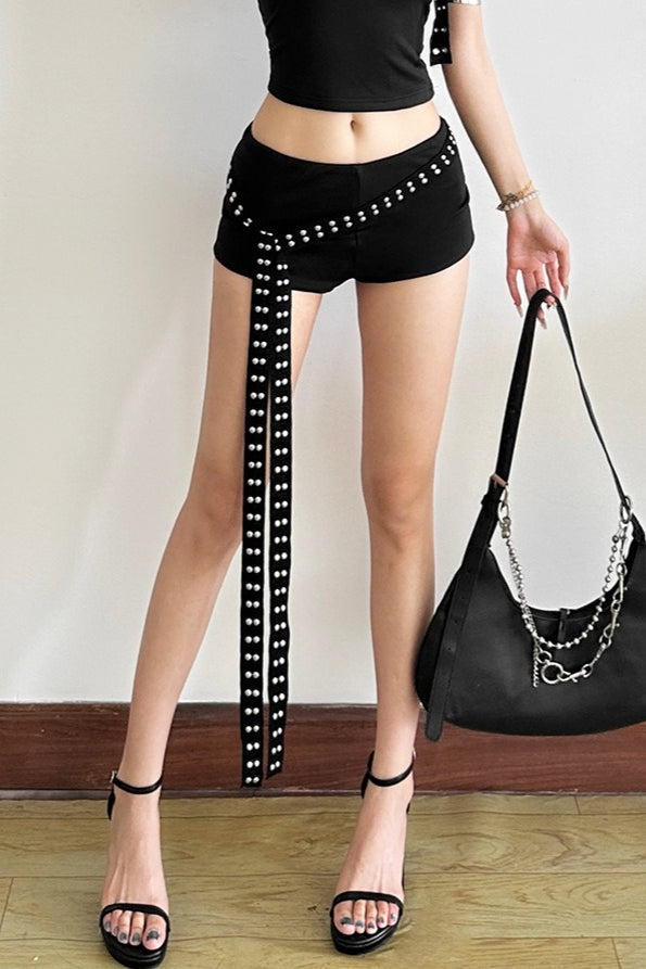 Chic Asymmetric Shoulder Slim Shorts Two Piece Set