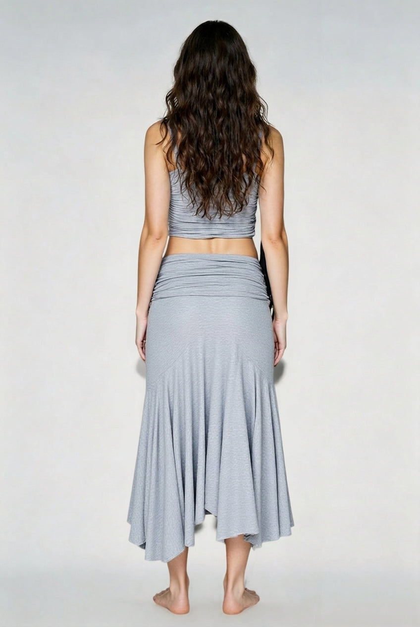 Fold Over One Shoulder Maxi Knit Set