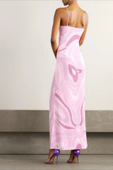 Printed Satin Cami Slit Silk Dress