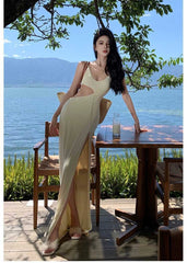 Floral Cut Out Halter Neck Backless Maxi Dress