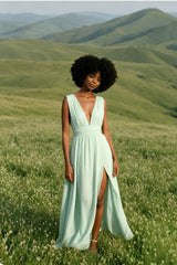 Solid Women Fall Sleeveless Deep V-Neck Dresses