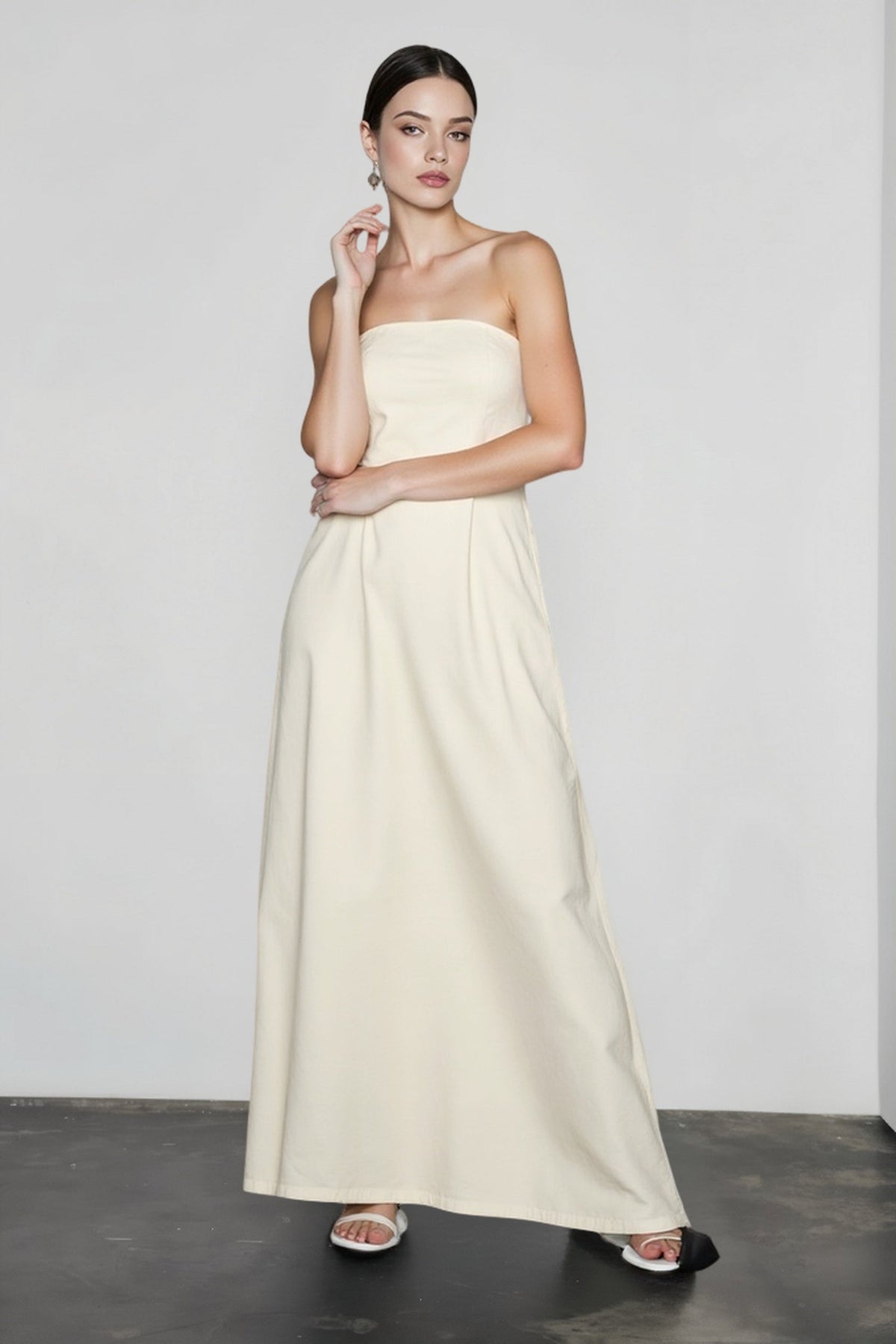 Linen Strapless High Waist Vacation Dress