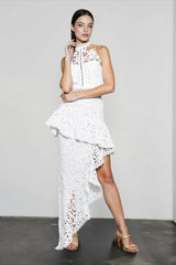 Halter Strapless Lace Asymmetric Hem Vacation Set