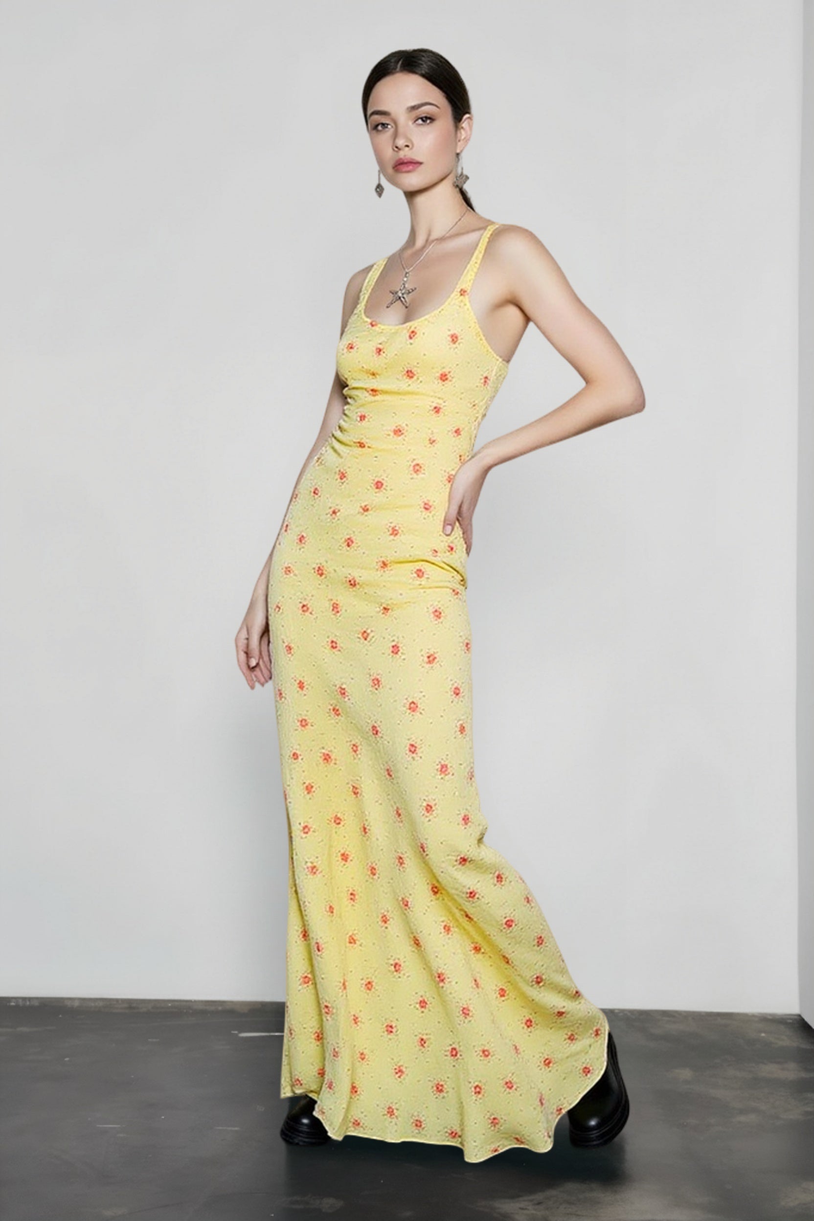 Floral Print Cami Mermaid Hem Maxi Vacation Dress
