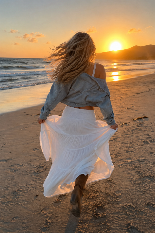 Boho Chic High Waisted Contrast Drawstring A Line Maxi Skirt