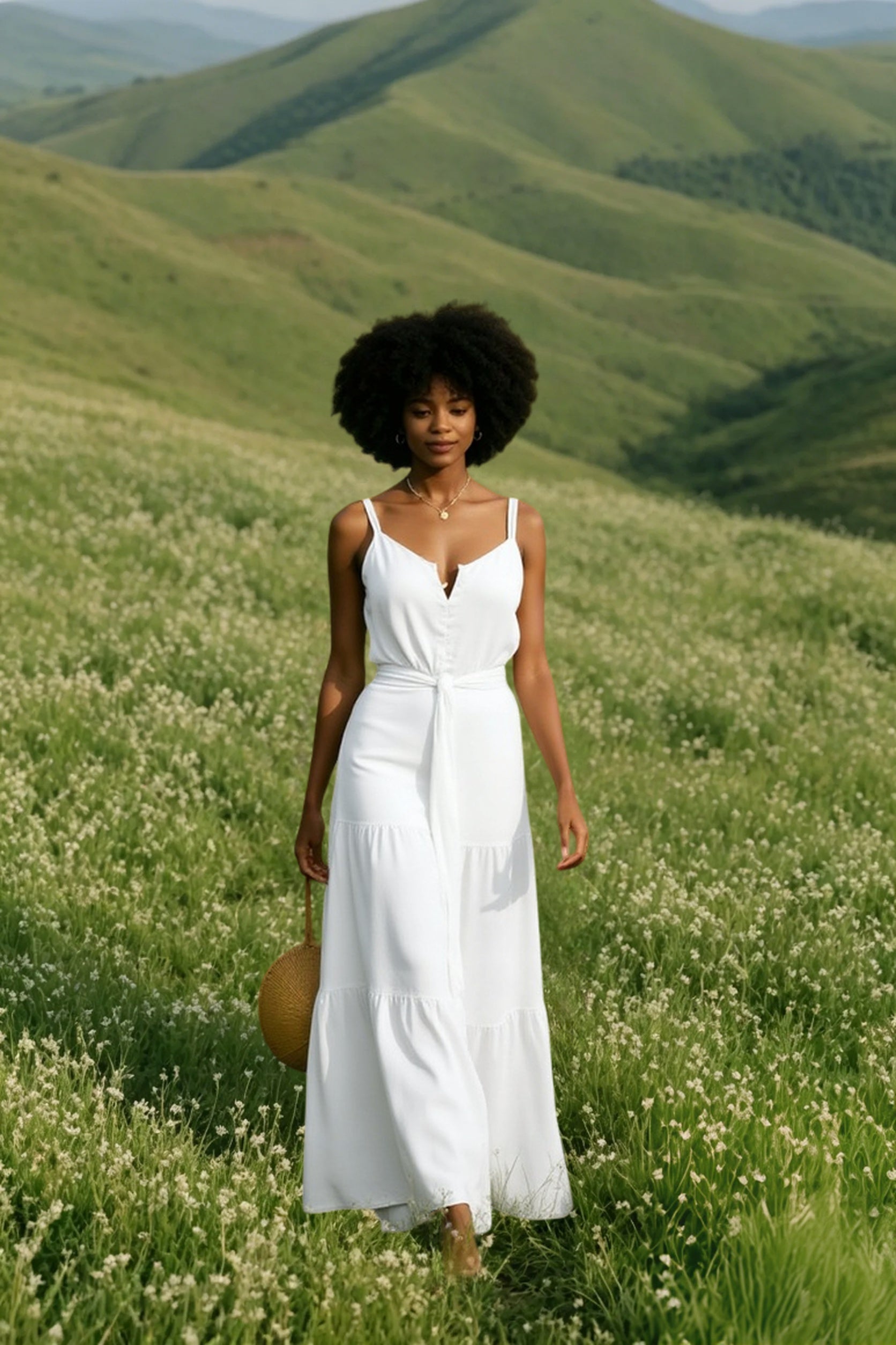 Elegant V Neck Tunic Ruffles Maxi Dress