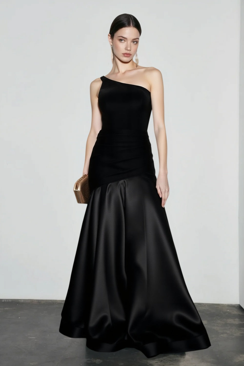 Velvet Panel Off Shoulder A Line Formal Dress