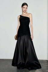 Velvet Panel Off Shoulder A Line Formal Dress