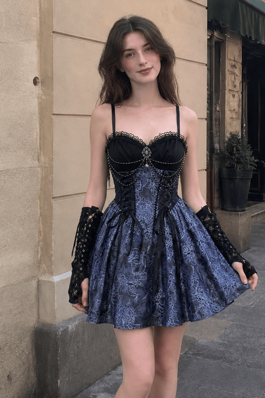 Halloween Two-Tone Jacquard Gothic Dress