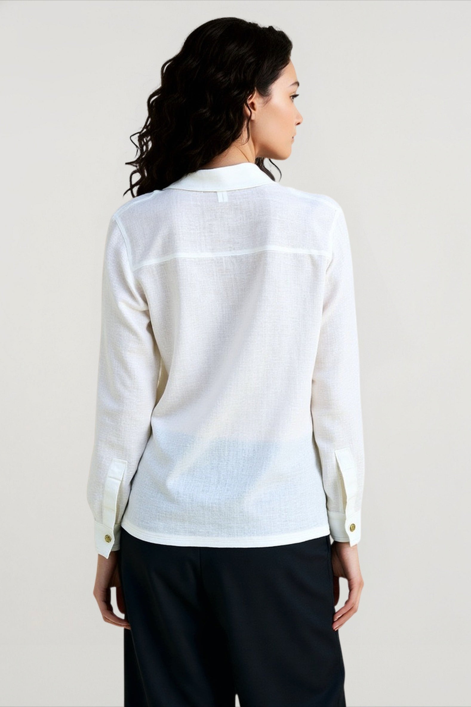 Linen Sheer Button Down Blouse