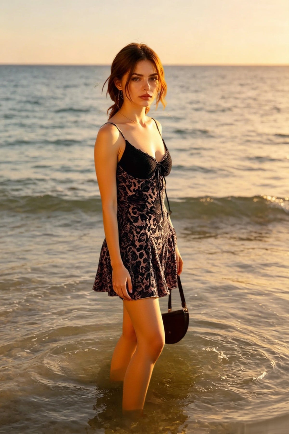 Leopard Print Patchwork Cami Lace Dress
