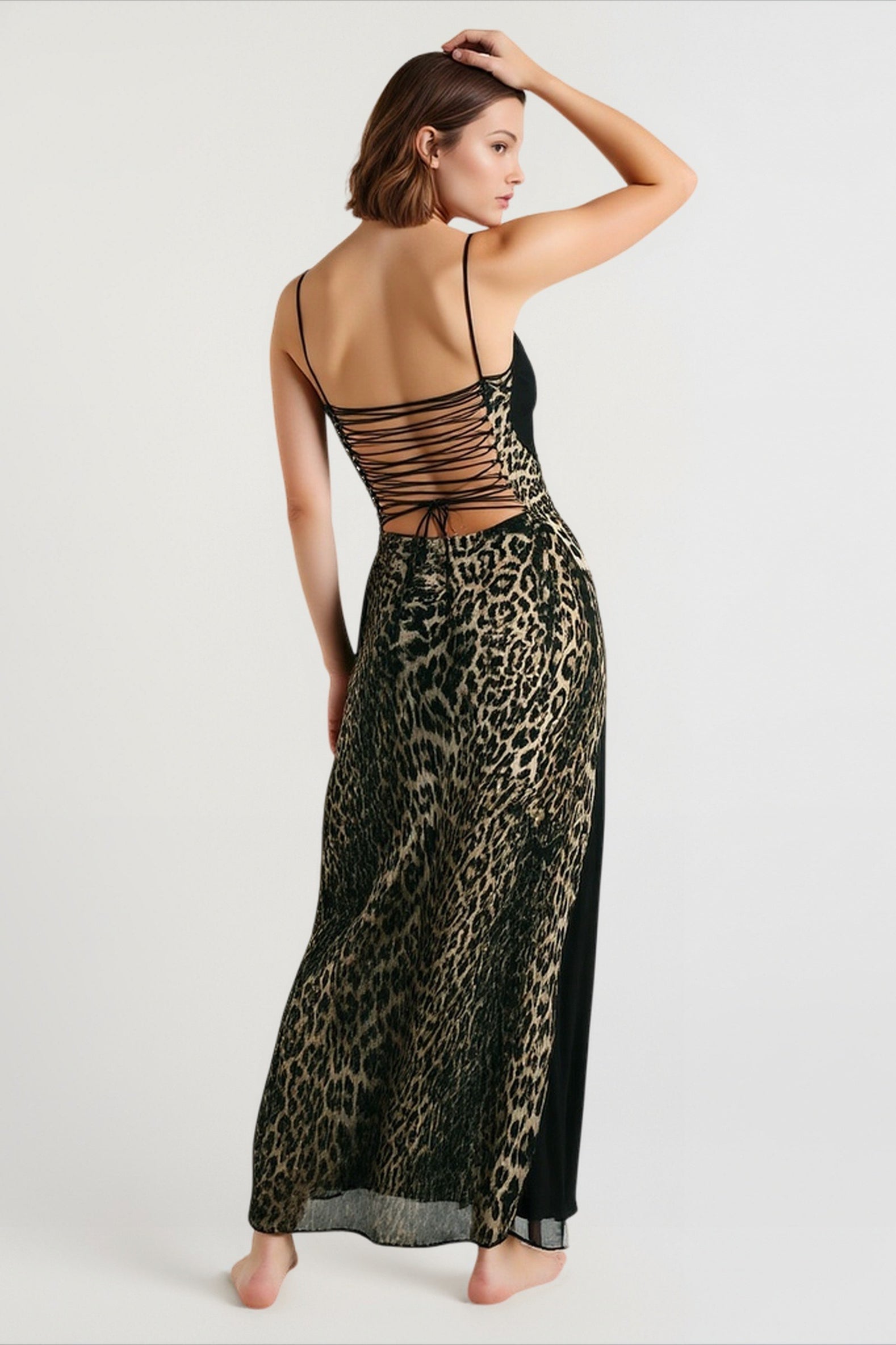 Mesh Patchwork Backless Midi Dress
