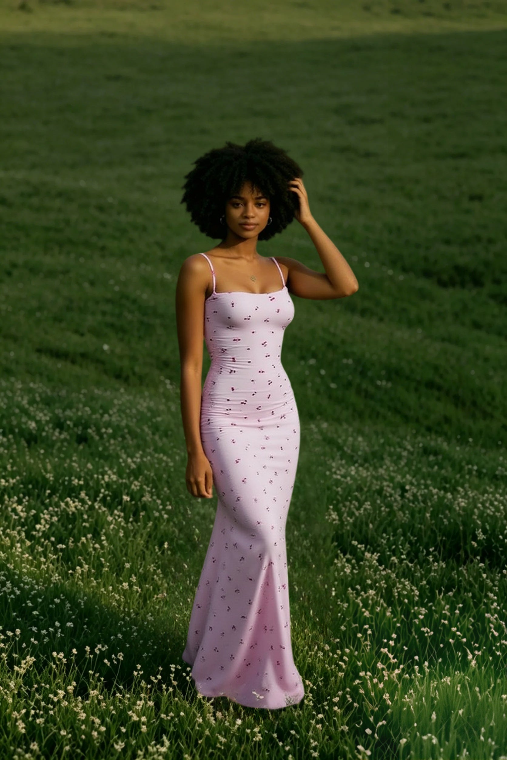 Ribbed Cherry Bodycon Maxi Floral Dress