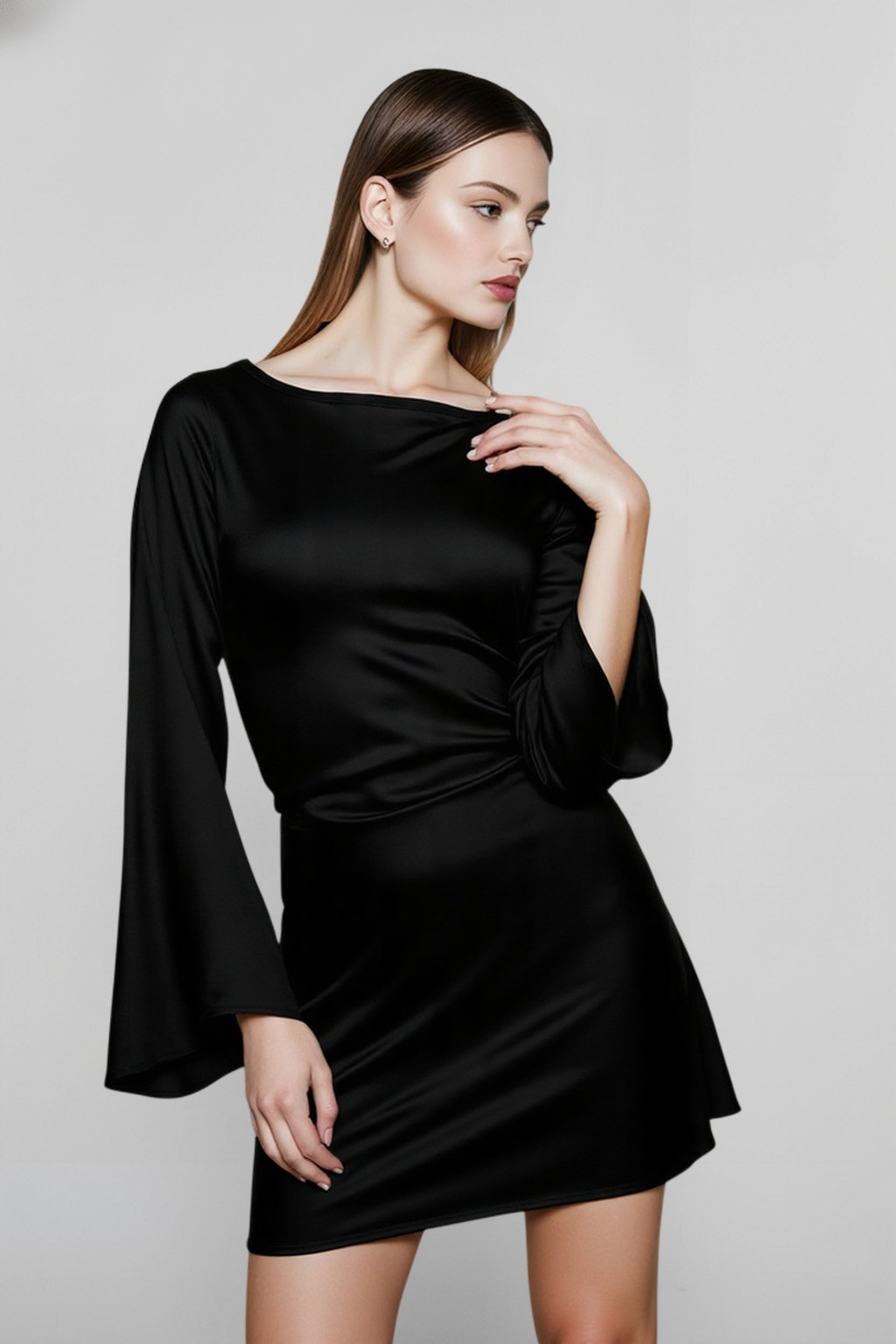 Elegant Satin Waist Tie Slim Bodycon Cocktail Cocktail Dress