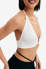 Plunging Neck O-Ring Front Backless Corset Top