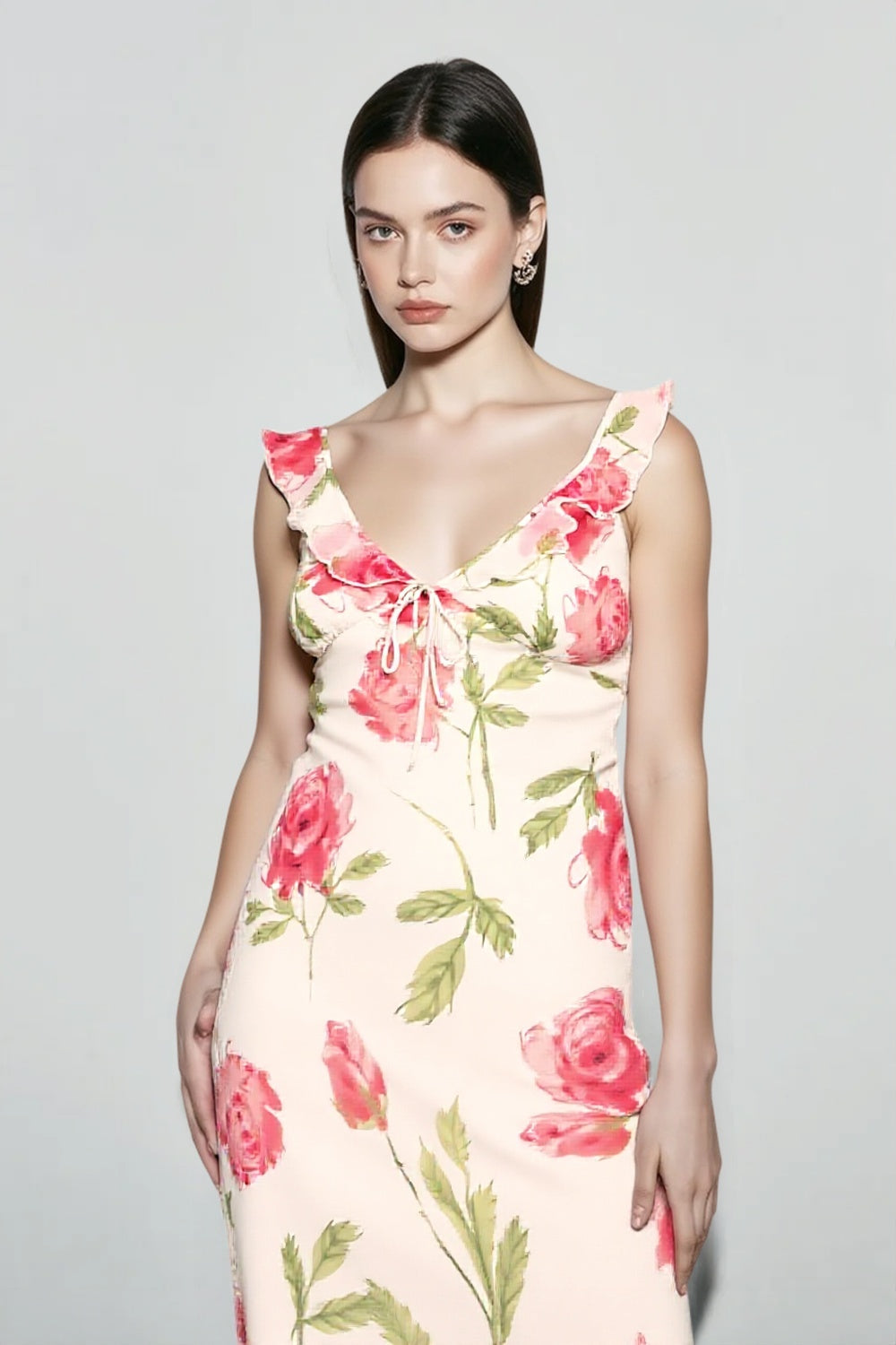 Floral Mesh V Neck Cami Vacation Dress