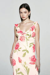 Floral Mesh V Neck Cami Vacation Dress