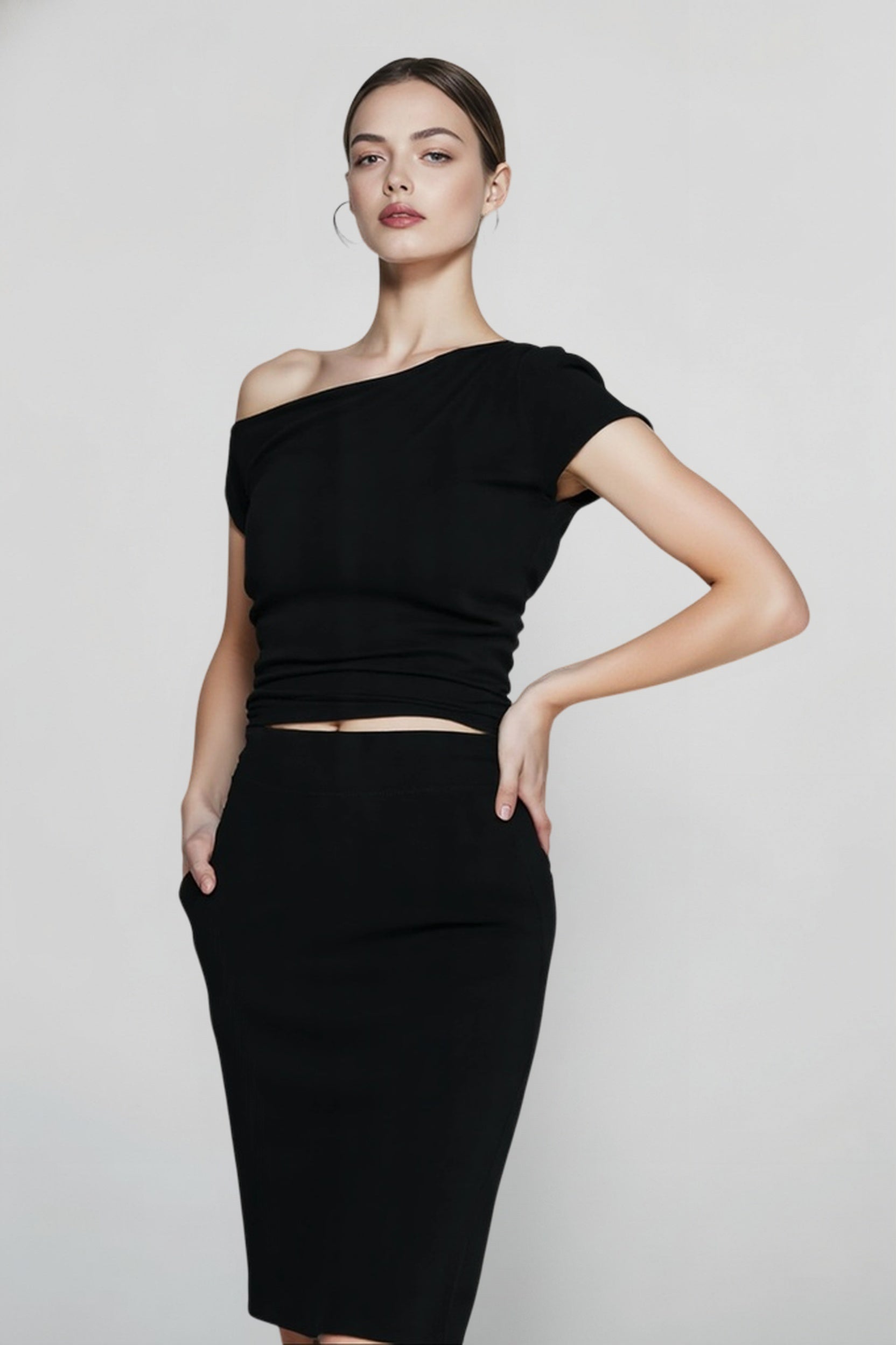 Skew Collar Slim Fit Tee Strapless