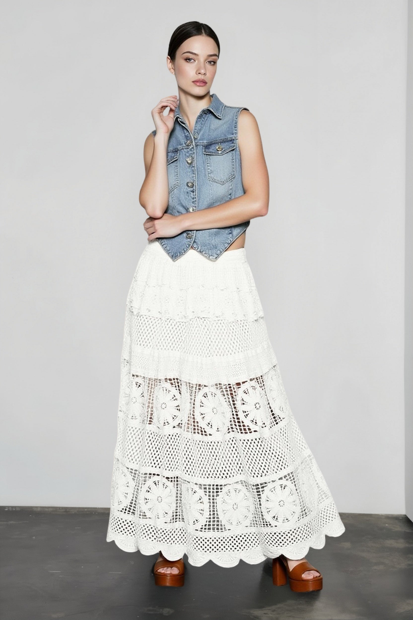 Boho Lace Hollow Draped Vacation Skirt