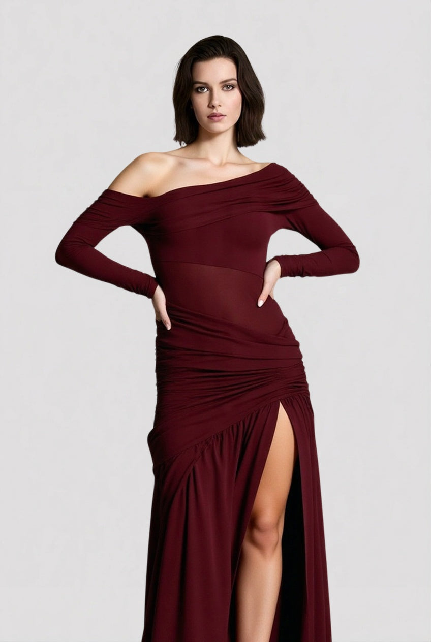 Slim Fit Round Neck Ruched Sheer Bodycon Formal Dress