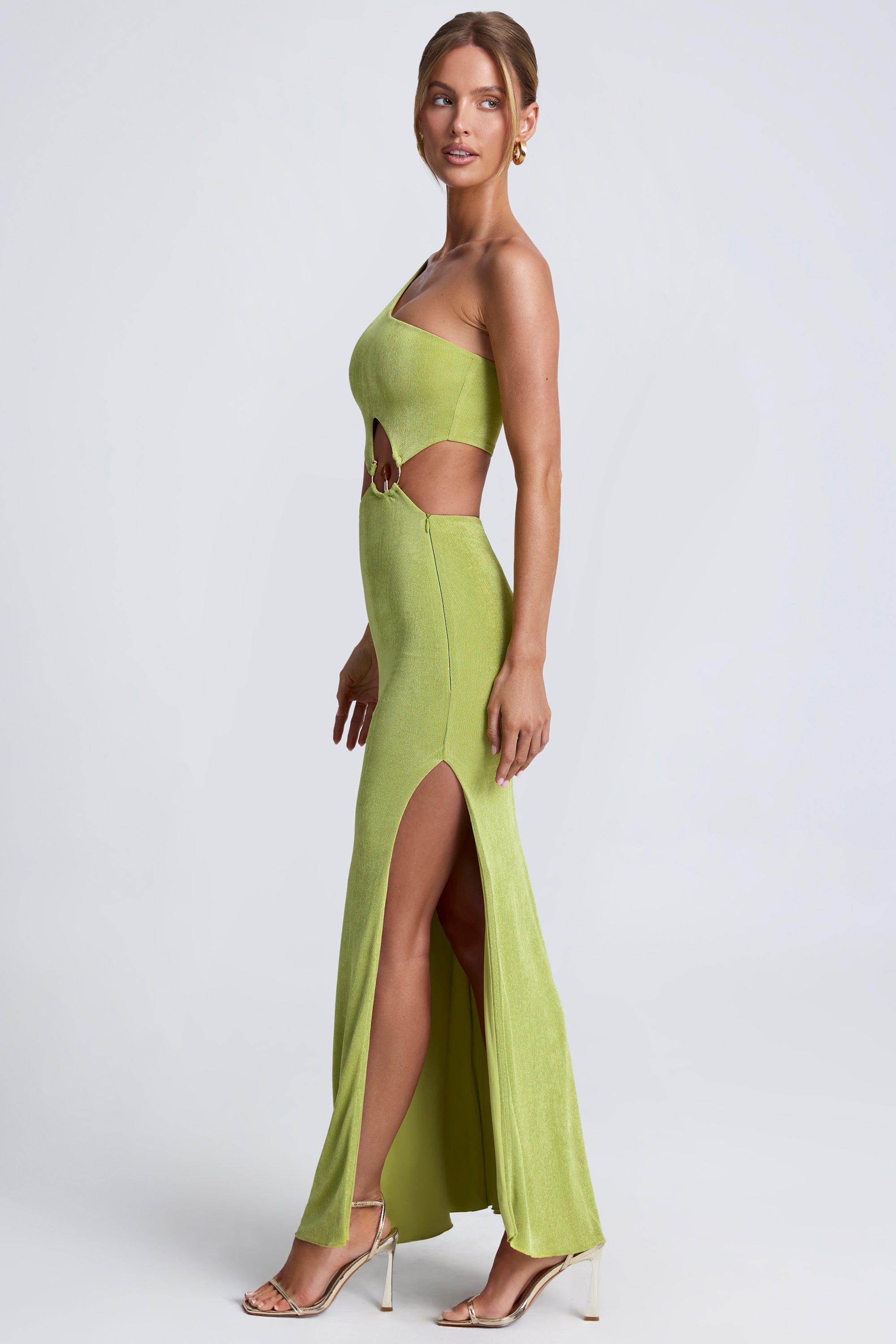 Hardware Detail One-Shoulder Maxi Dress