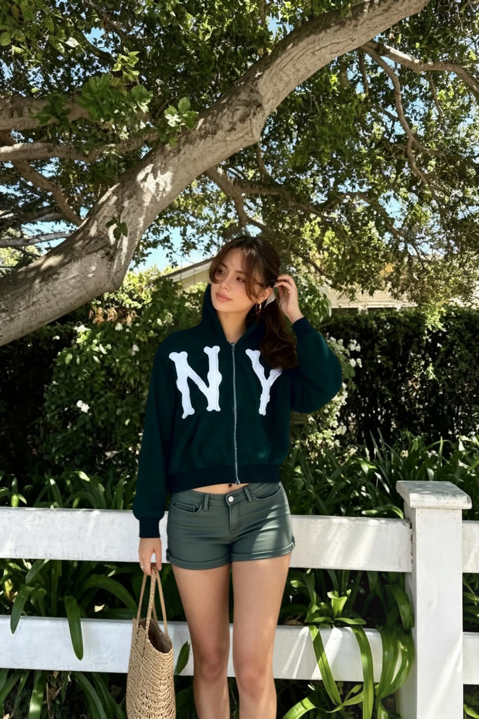 Embroidered Floral Print Zip Hoodie