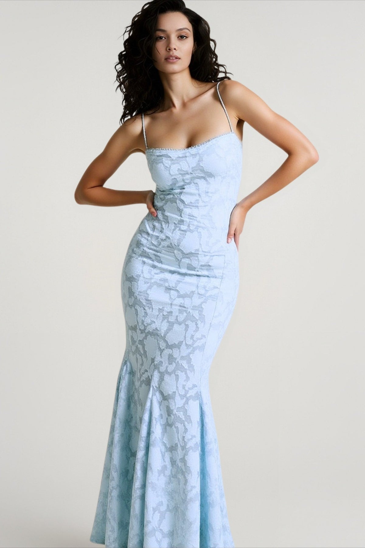 Tie Waist Sling Embroidered Mermaid Lace Dress