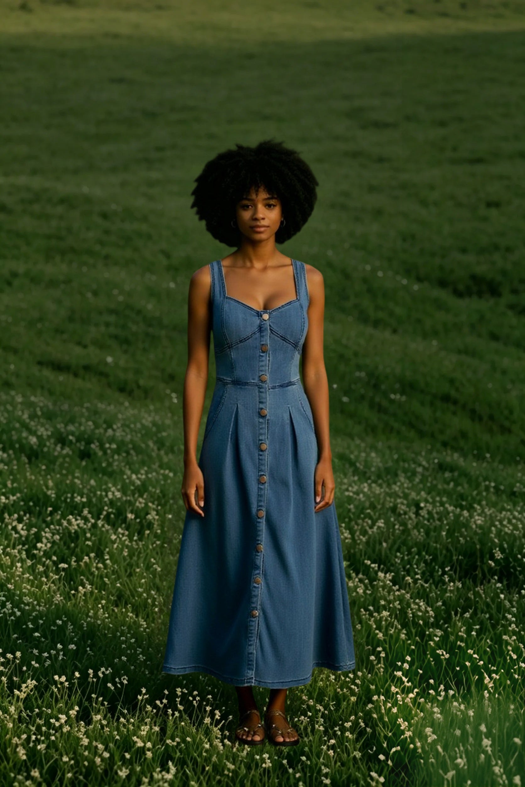 Washed Button Front Cami Denim Dress