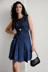 Sleeveless Pleated Denim Dress
