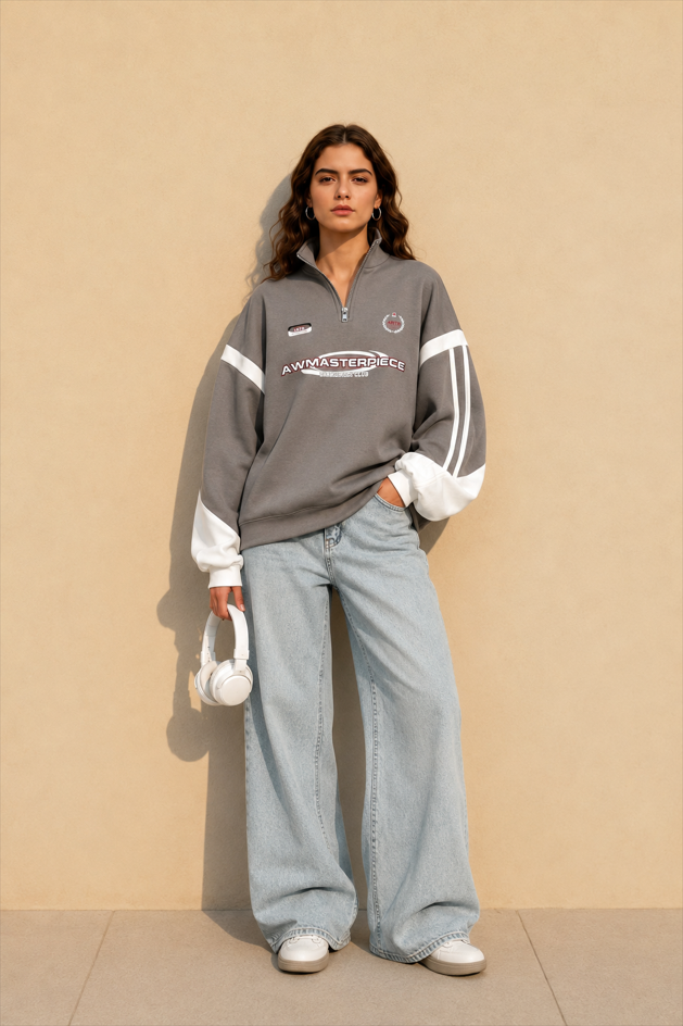 Half-Zip Stand Collar Letter Print Hoodie