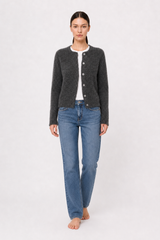 Soft Gray Vintage Shell-Button Knit Cardigan