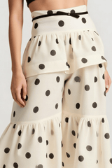Tiered Ruffle Polka Dot Midi Skirt