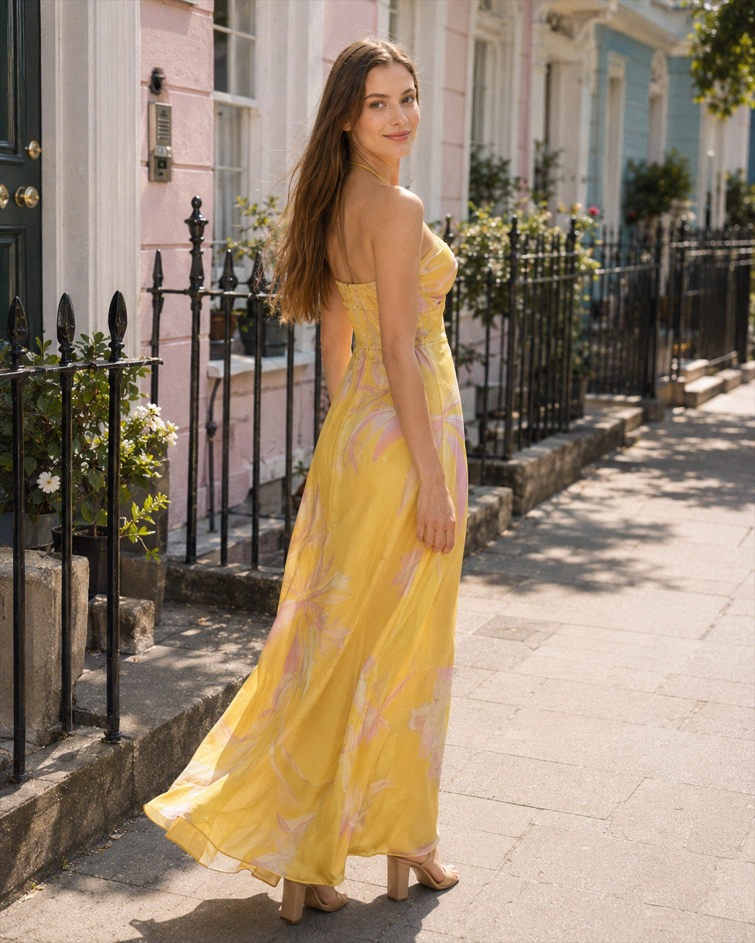 Print Backless Strapless Beach Maxi Dress