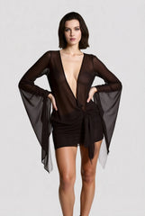 Mesh Irregular Bandage Low Neck Mini Dress
