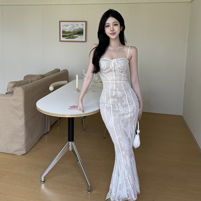 Sheer Lace Fishtail Gown
