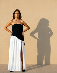 Color Block Flowy Tie Bustier Formal Dress