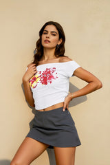 Off Shoulder Print T-shirts