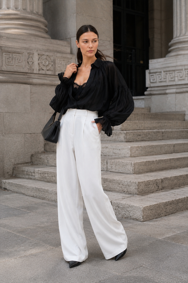 Vintage Satin Lantern Sleeve Blouse
