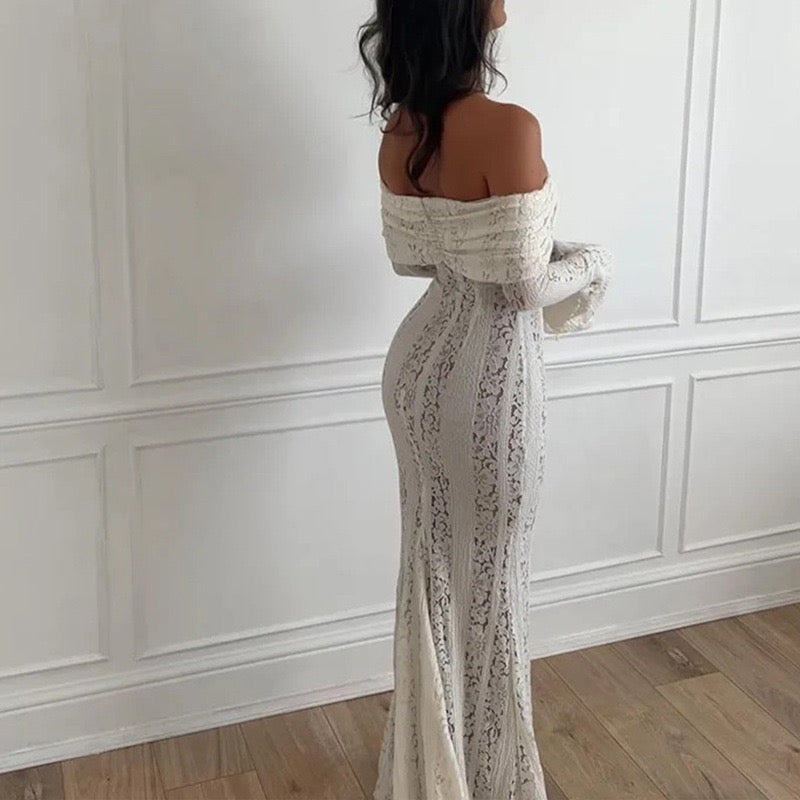 Off-Shoulder Lace Fishtail Dress