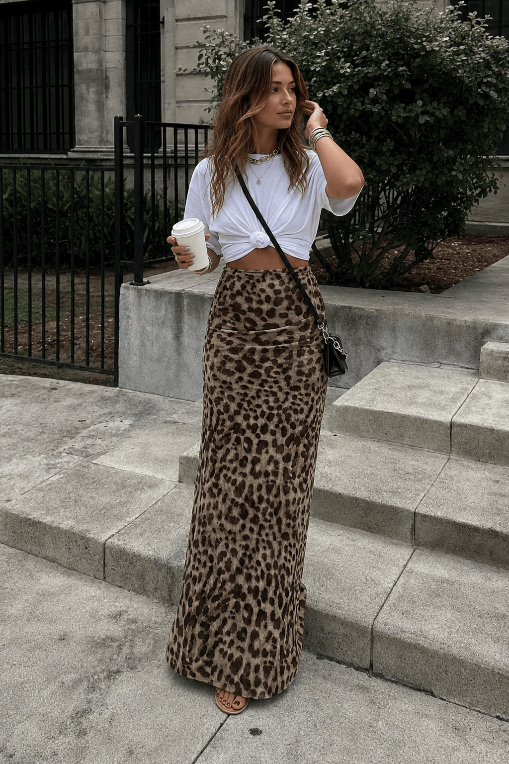 Elegant Leopard Print Slim A-Line Skirt