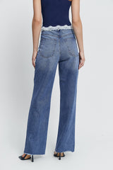 Low Waist Dual Pocket Washed Wide Leg Pants